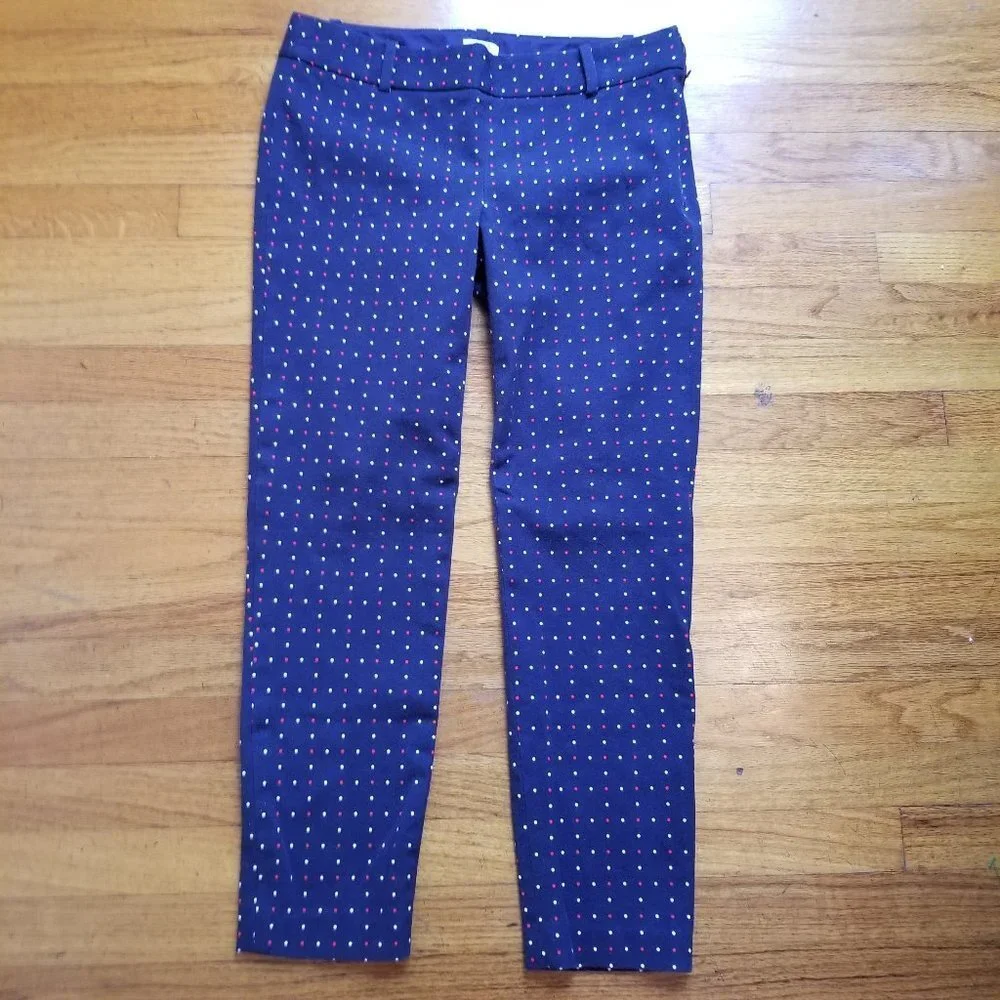 J Crew Women's Sweet Navy Polk Dot Stretch Pants - Picture 2 of 10
